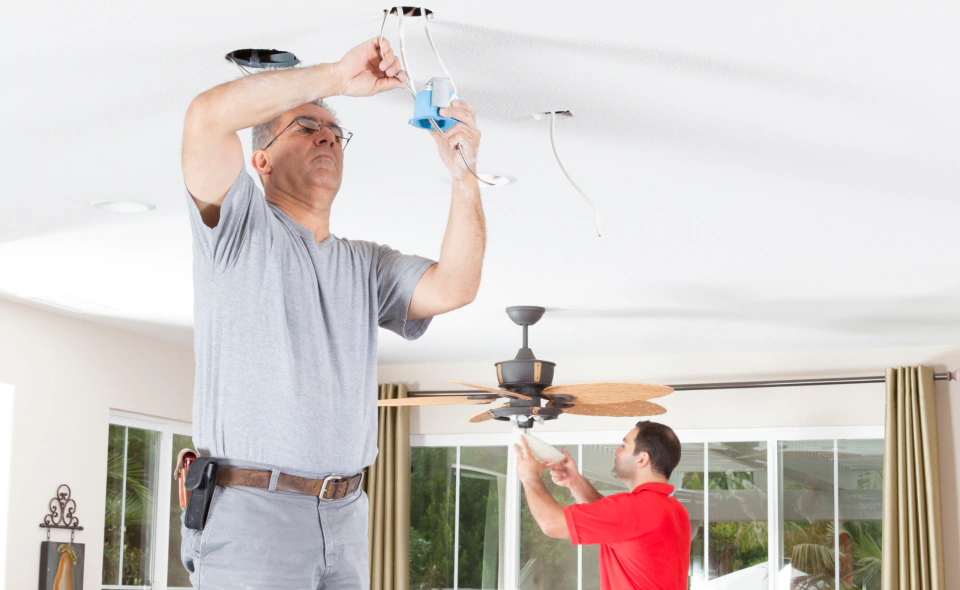 technician doing new home construction electrical wiring